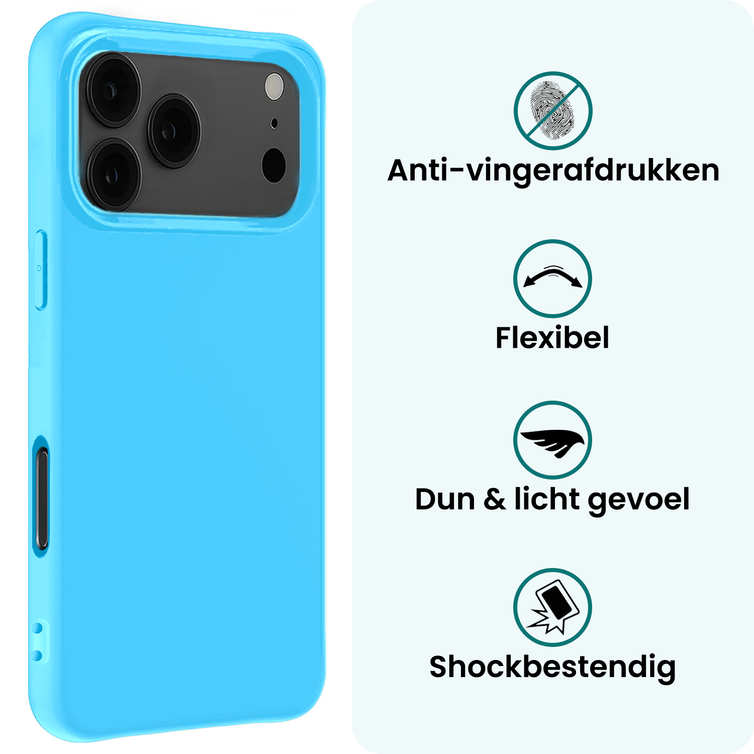 Forterra Forterra iPhone 17 Pro Hoesje Siliconen Met Screenprotector Met Dichte Notch - Lichtblauw