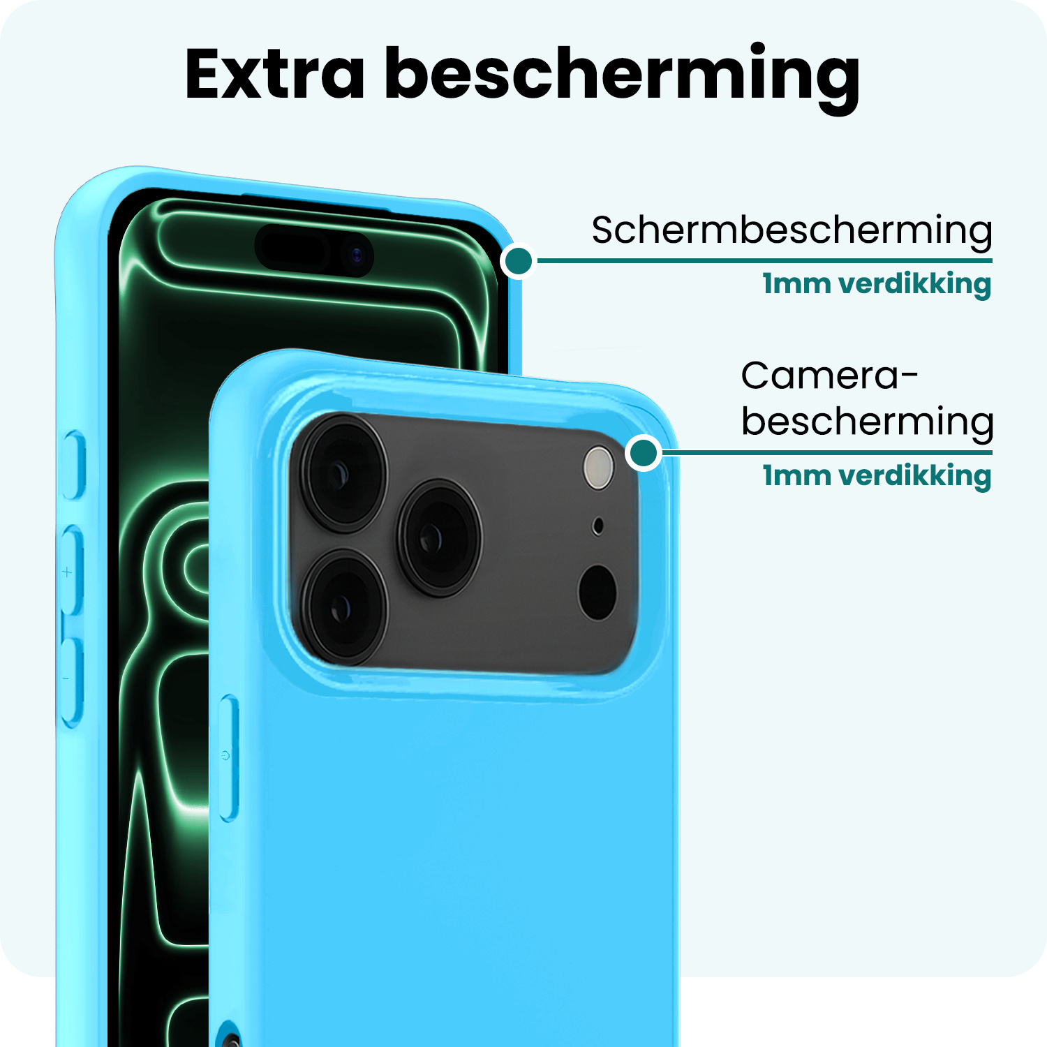 Forterra Forterra iPhone 17 Pro Hoesje Siliconen Met Screenprotector Met Dichte Notch - Lichtblauw