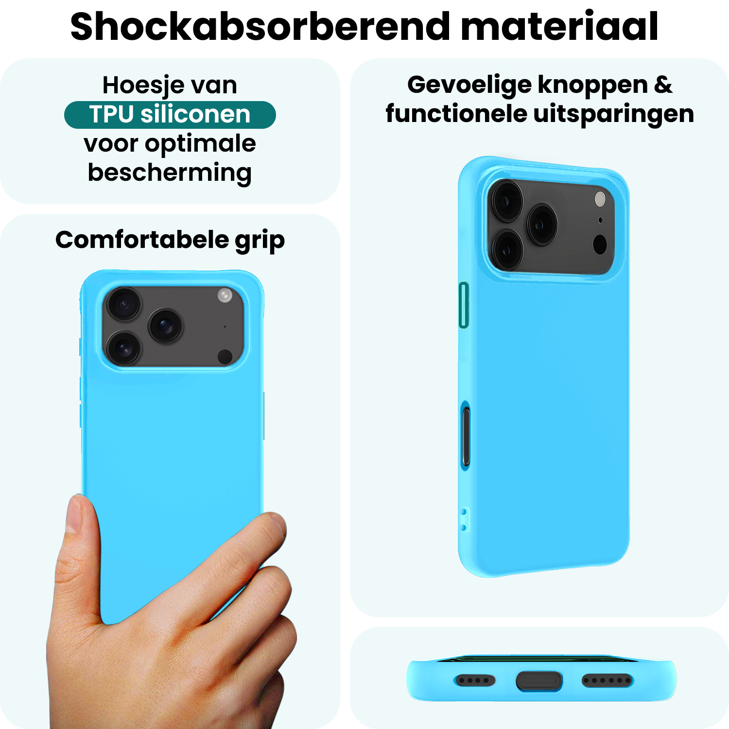 Forterra Forterra iPhone 17 Pro Hoesje Siliconen Met Screenprotector Met Dichte Notch - Lichtblauw