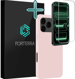 Forterra Forterra iPhone 17 Pro Hoesje Siliconen Met Screenprotector Met Dichte Notch - Lichtroze