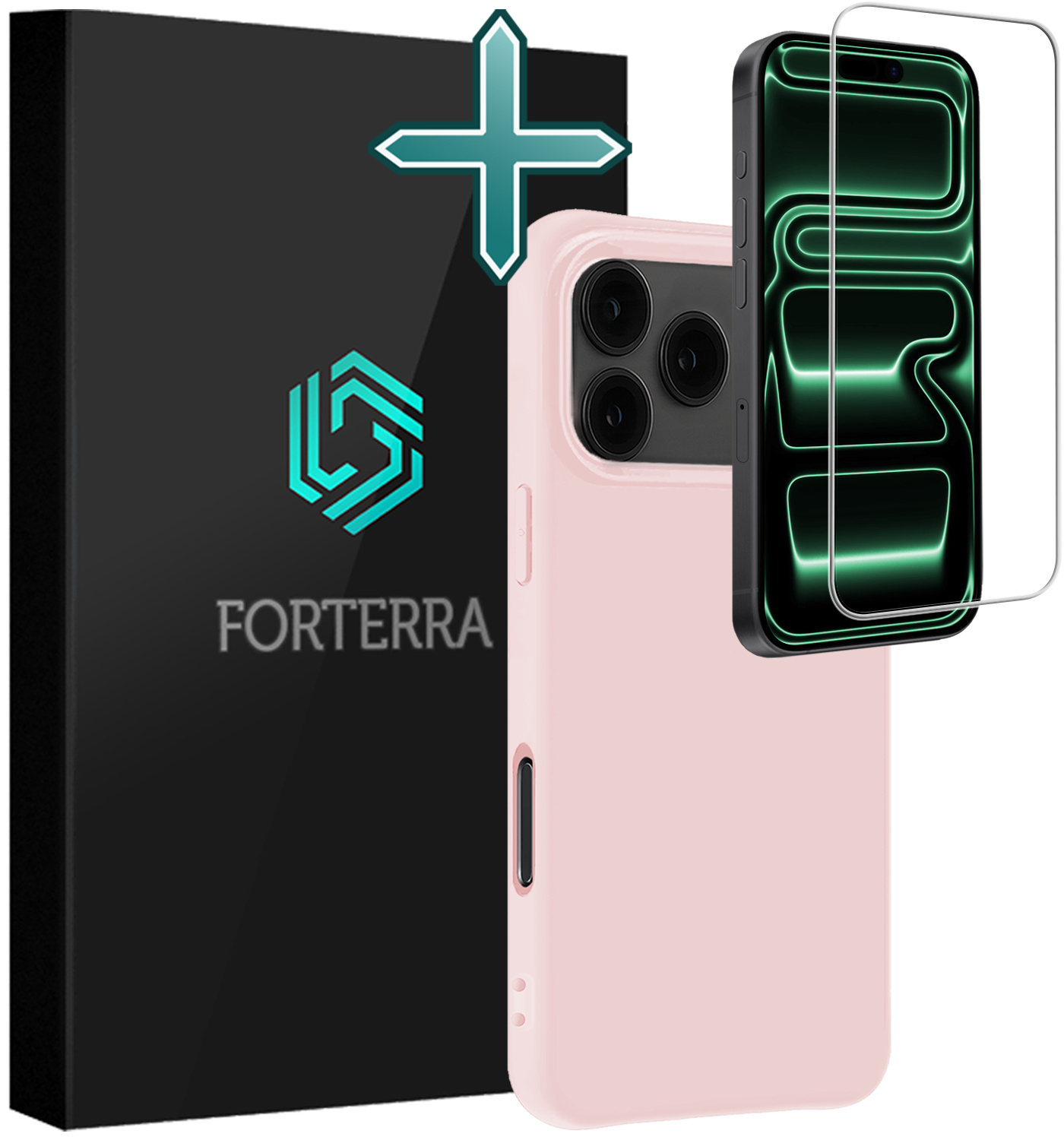 Forterra Forterra iPhone 17 Pro Hoesje Siliconen Met Screenprotector Met Dichte Notch - Lichtroze