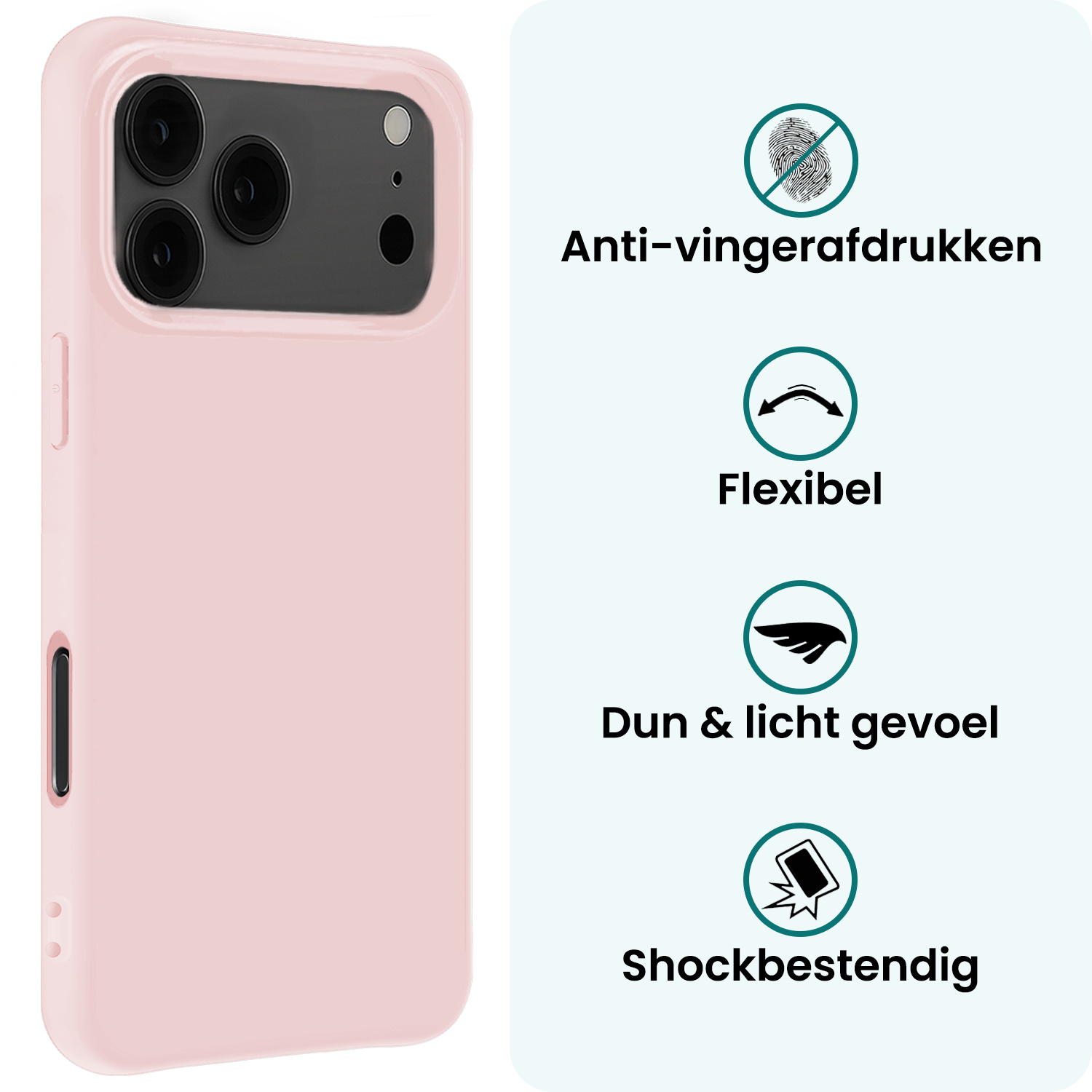 Forterra Forterra iPhone 17 Pro Hoesje Siliconen Met Screenprotector Met Dichte Notch - Lichtroze