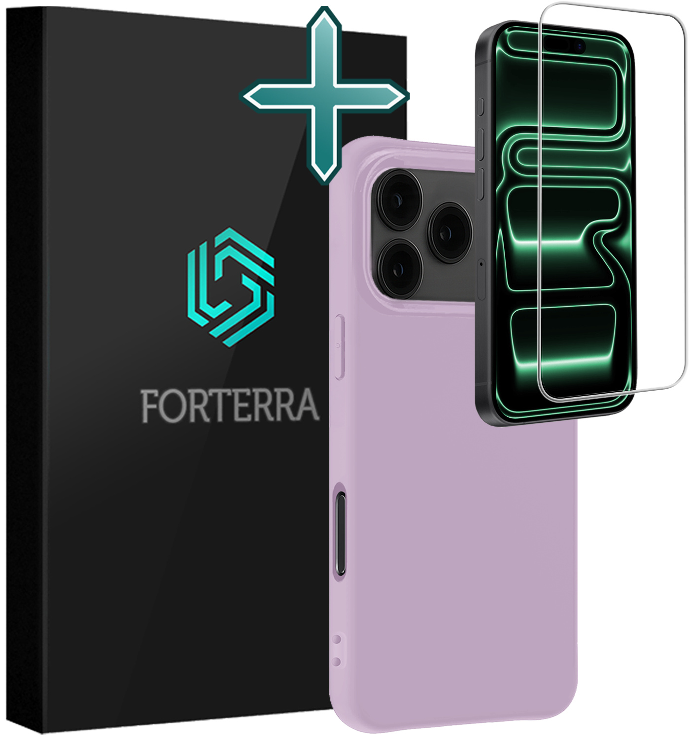 Forterra Forterra iPhone 17 Pro Hoesje Siliconen Met Screenprotector Met Dichte Notch - Lila