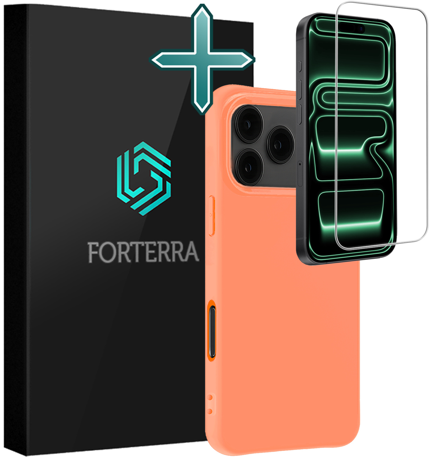 Forterra Forterra iPhone 17 Pro Hoesje Siliconen Met Screenprotector Met Dichte Notch - Perzik