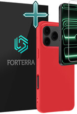 Forterra Forterra iPhone 17 Pro Hoesje Siliconen Met Screenprotector Met Dichte Notch - Rood