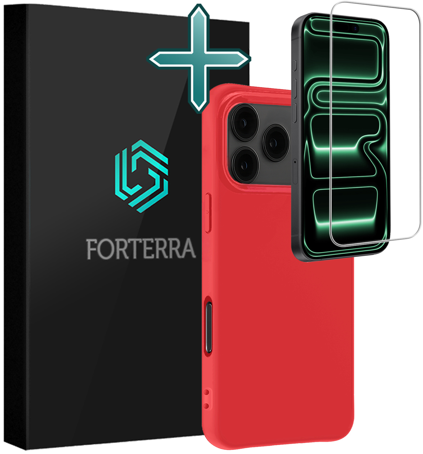 Forterra Forterra iPhone 17 Pro Hoesje Siliconen Met Screenprotector Met Dichte Notch - Rood