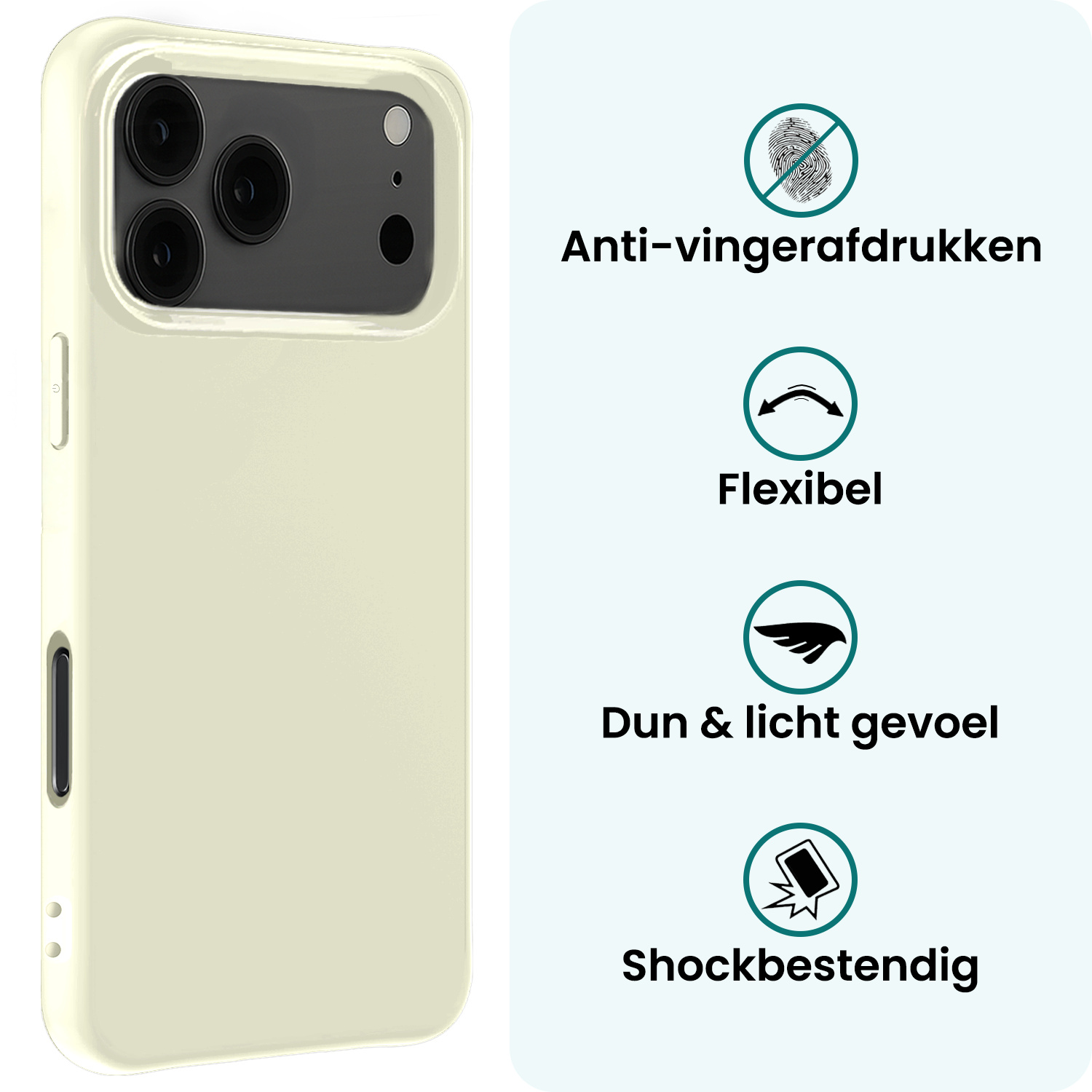 Forterra Forterra iPhone 17 Pro Hoesje Siliconen Met Screenprotector Met Dichte Notch - Wit