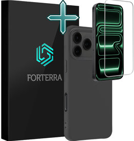 Forterra Forterra iPhone 17 Pro Hoesje Siliconen Met Screenprotector Met Dichte Notch - Zwart