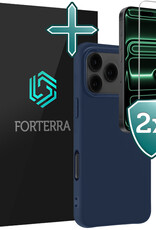 Forterra Forterra iPhone 17 Pro Hoesje Siliconen Met 2x Screenprotector Met Dichte Notch - Donkerblauw