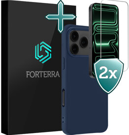 Forterra Forterra iPhone 17 Pro Hoesje Siliconen Met 2x Screenprotector Met Dichte Notch - Donkerblauw