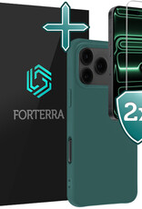 Forterra Forterra iPhone 17 Pro Hoesje Siliconen Met 2x Screenprotector Met Dichte Notch - Donkergroen