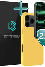 Forterra Forterra iPhone 17 Pro Hoesje Siliconen Met 2x Screenprotector Met Dichte Notch - Geel