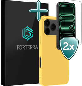 Forterra Forterra iPhone 17 Pro Hoesje Siliconen Met 2x Screenprotector Met Dichte Notch - Geel