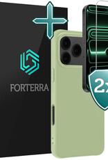 Forterra Forterra iPhone 17 Pro Hoesje Siliconen Met 2x Screenprotector Met Dichte Notch - Groen