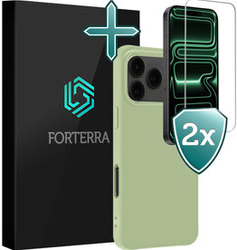 Forterra Forterra iPhone 17 Pro Hoesje Siliconen Met 2x Screenprotector Met Dichte Notch - Groen