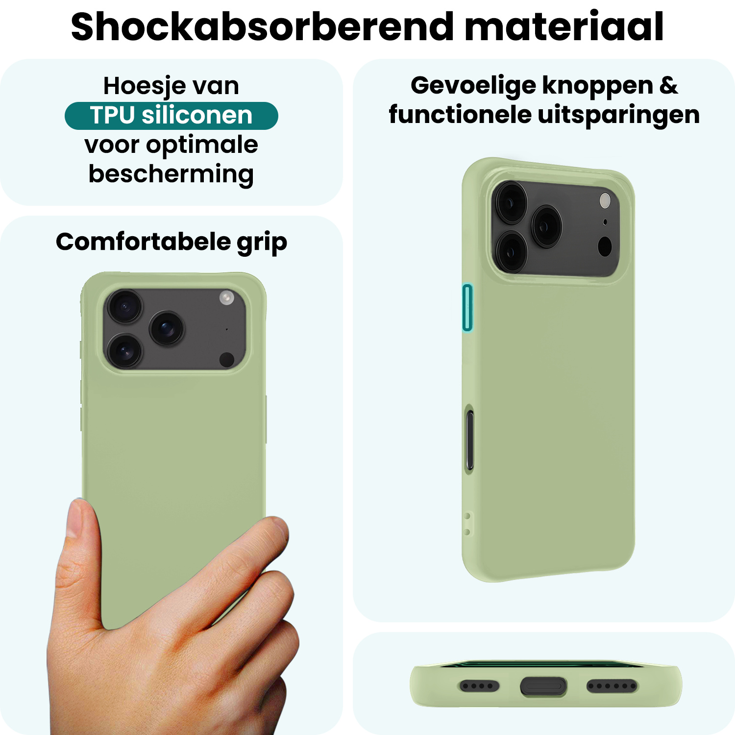 Forterra Forterra iPhone 17 Pro Hoesje Siliconen Met 2x Screenprotector Met Dichte Notch - Groen