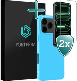 Forterra Forterra iPhone 17 Pro Hoesje Siliconen Met 2x Screenprotector Met Dichte Notch - Lichtblauw