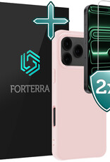 Forterra Forterra iPhone 17 Pro Hoesje Siliconen Met 2x Screenprotector Met Dichte Notch - Lichtroze