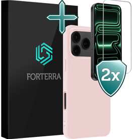Forterra Forterra iPhone 17 Pro Hoesje Siliconen Met 2x Screenprotector Met Dichte Notch - Lichtroze