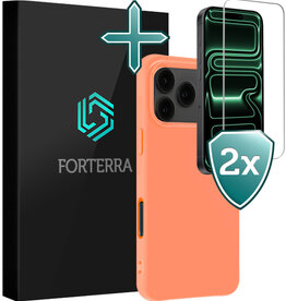Forterra Forterra iPhone 17 Pro Hoesje Siliconen Met 2x Screenprotector Met Dichte Notch - Perzik