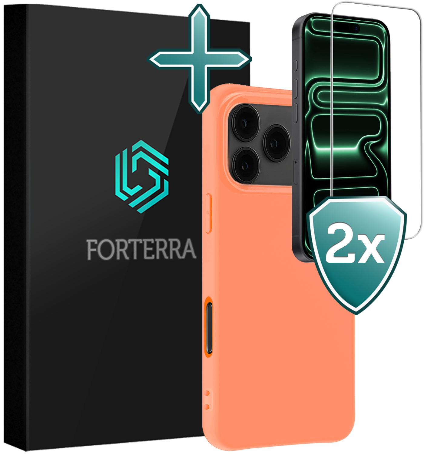 Forterra Forterra iPhone 17 Pro Hoesje Siliconen Met 2x Screenprotector Met Dichte Notch - Perzik