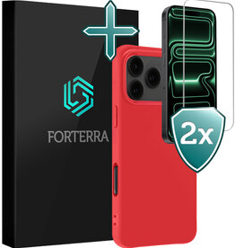 Forterra Forterra iPhone 17 Pro Hoesje Siliconen Met 2x Screenprotector Met Dichte Notch - Rood