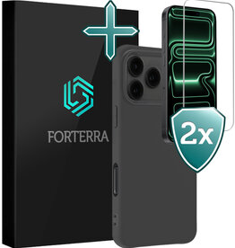 Forterra Forterra iPhone 17 Pro Hoesje Siliconen Met 2x Screenprotector Met Dichte Notch - Zwart