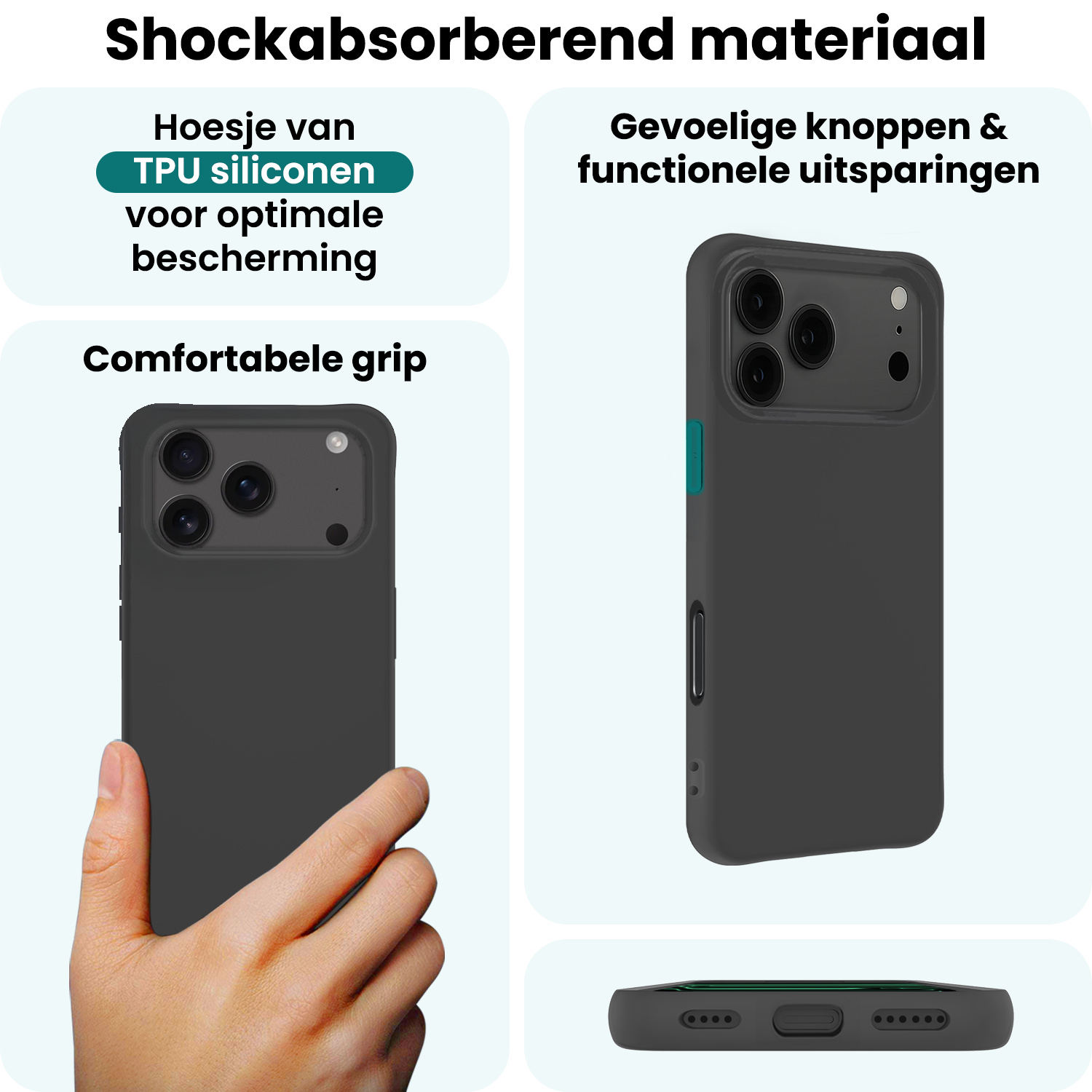 Forterra Forterra iPhone 17 Pro Hoesje Siliconen Met 2x Screenprotector Met Dichte Notch - Zwart
