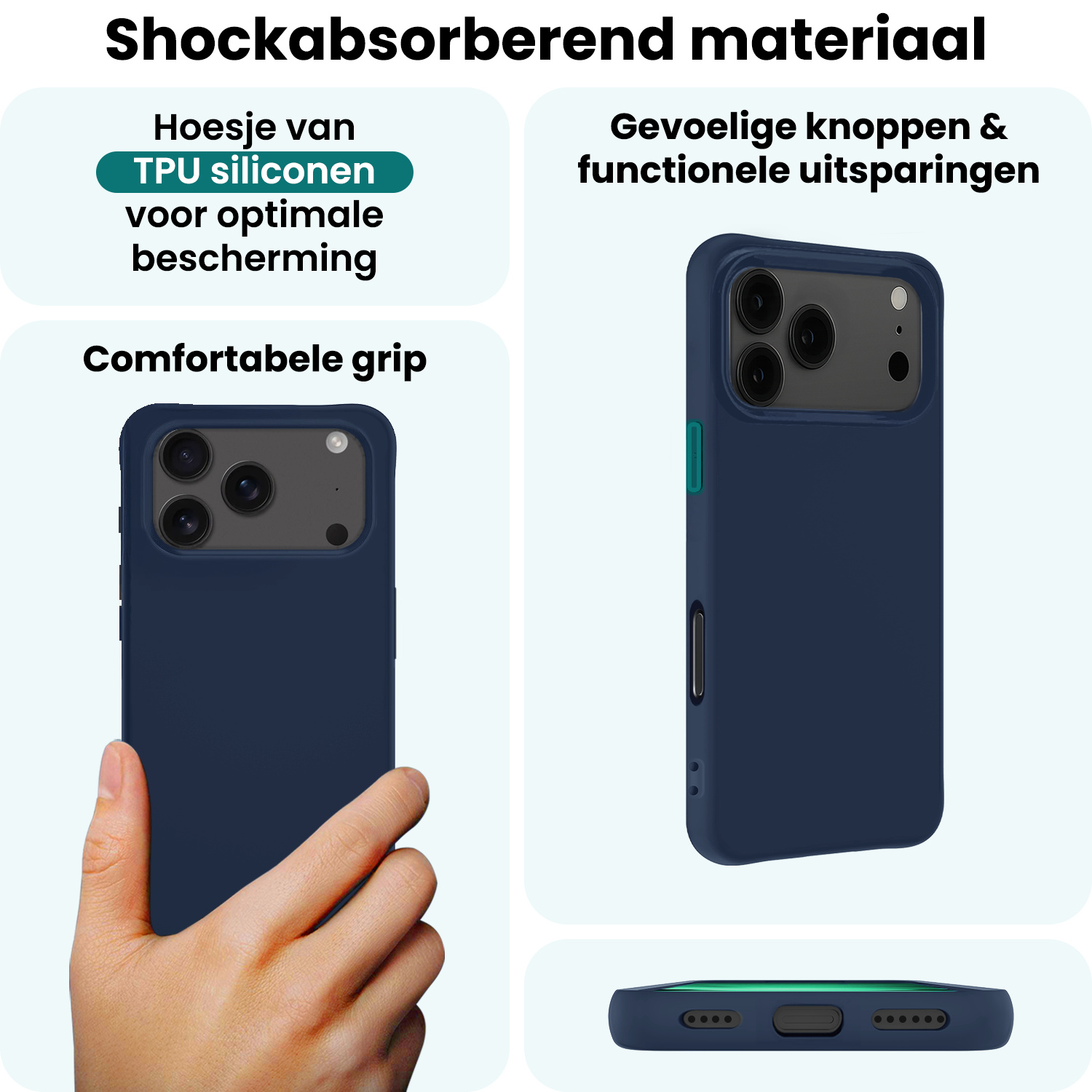 Forterra Forterra iPhone 17 Pro Max Hoesje Siliconen - Donkerblauw - 2 PACK
