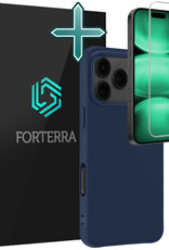 Forterra Forterra iPhone 17 Pro Max Hoesje Siliconen Met Screenprotector Met Dichte Notch - Donkerblauw