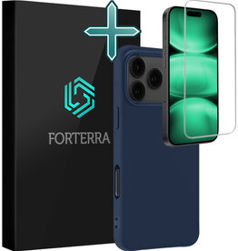 Forterra Forterra iPhone 17 Pro Max Hoesje Siliconen Met Screenprotector Met Dichte Notch - Donkerblauw