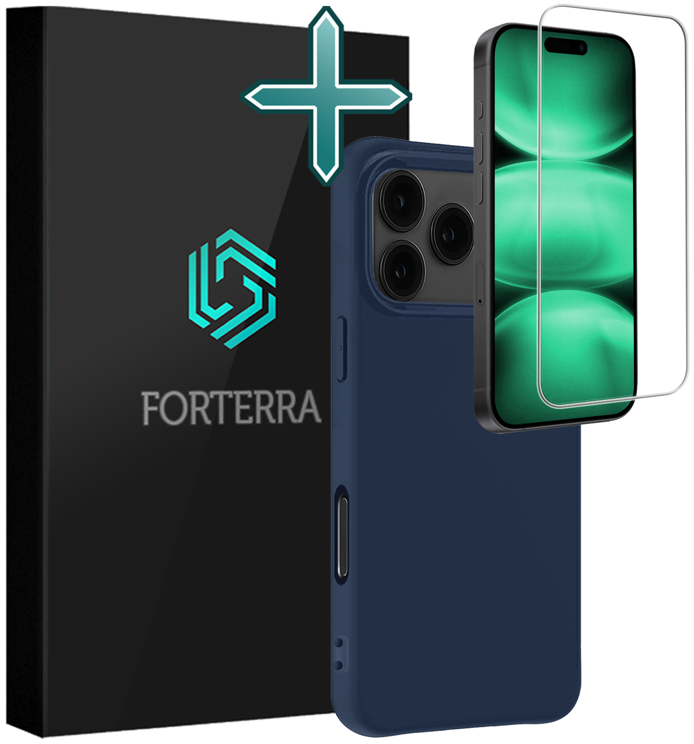 Forterra Forterra iPhone 17 Pro Max Hoesje Siliconen Met Screenprotector Met Dichte Notch - Donkerblauw
