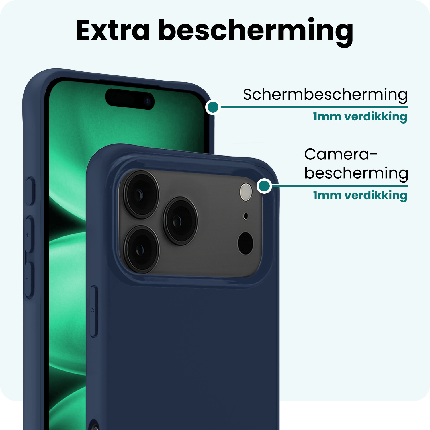 Forterra Forterra iPhone 17 Pro Max Hoesje Siliconen Met Screenprotector Met Dichte Notch - Donkerblauw