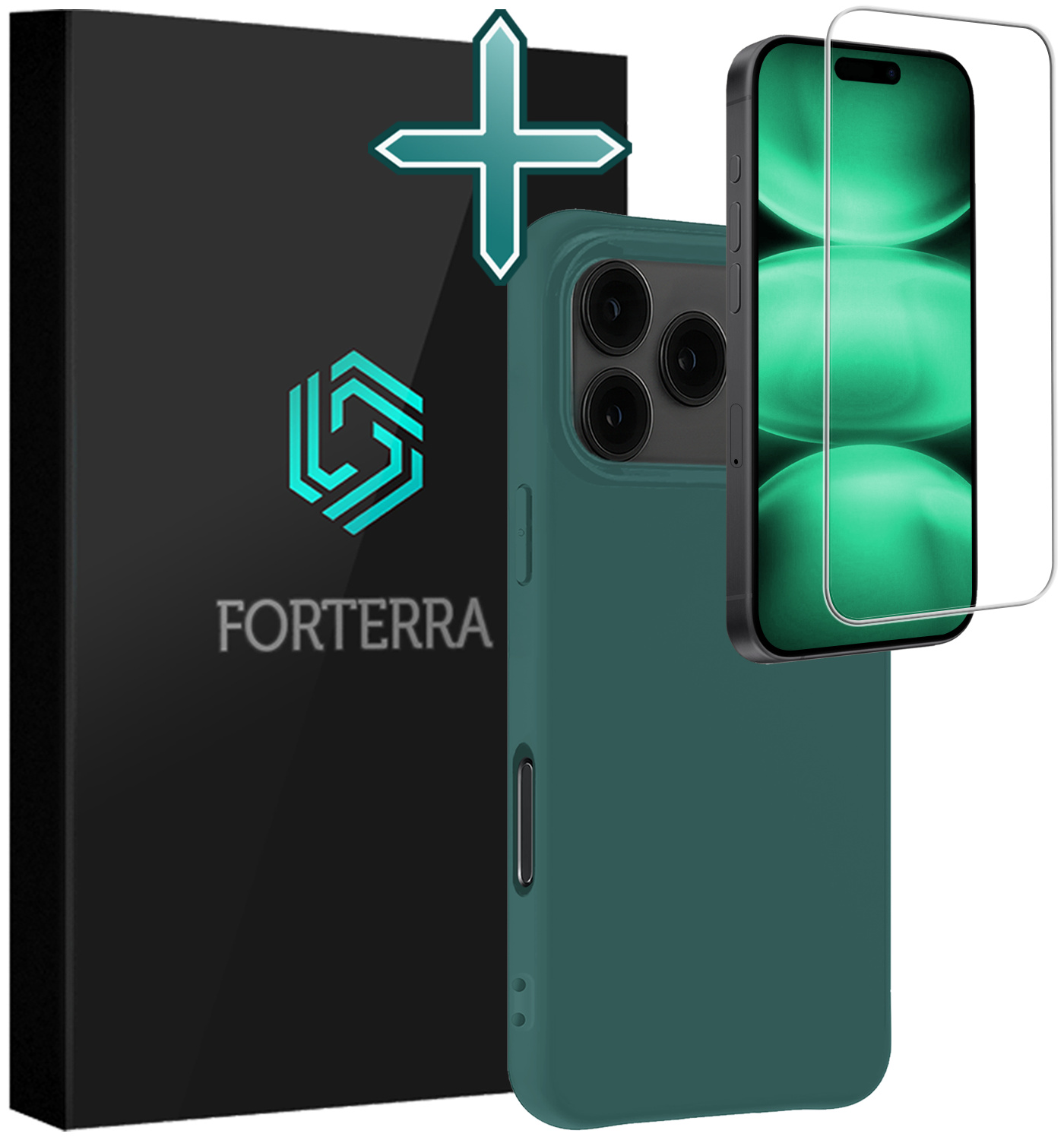 Forterra Forterra iPhone 17 Pro Max Hoesje Siliconen Met Screenprotector Met Dichte Notch - Donkergroen