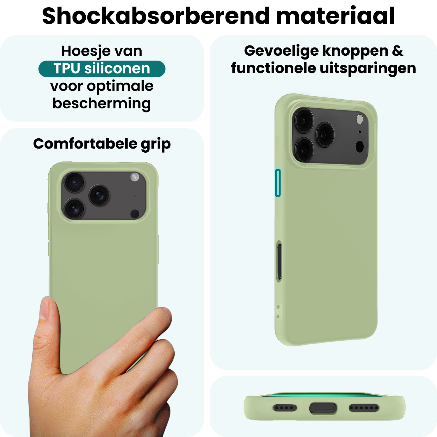 Forterra Forterra iPhone 17 Pro Max Hoesje Siliconen Met Screenprotector Met Dichte Notch - Groen