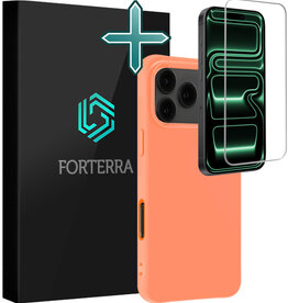 Forterra Forterra iPhone 17 Pro Max Hoesje Siliconen Met Screenprotector Met Dichte Notch - Perzik