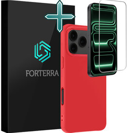 Forterra Forterra iPhone 17 Pro Max Hoesje Siliconen Met Screenprotector Met Dichte Notch - Rood