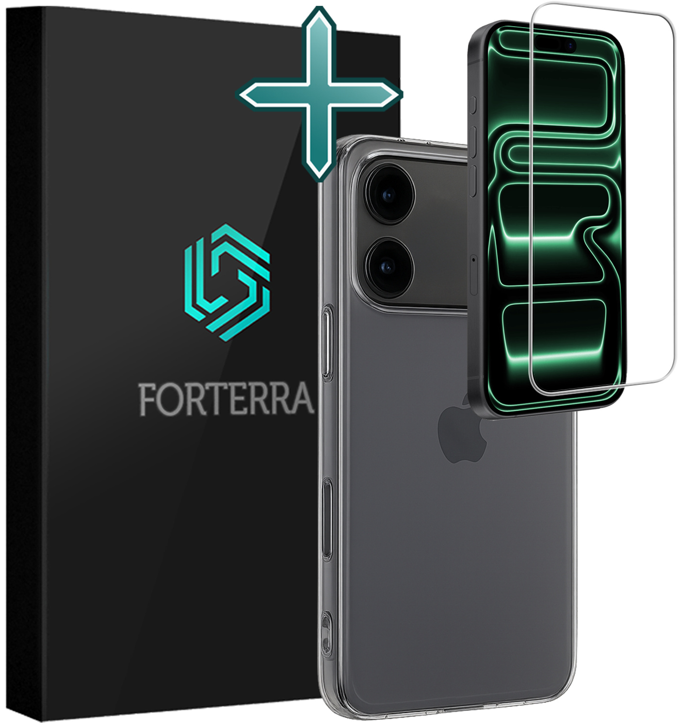 Forterra Forterra iPhone 17 Pro Max Hoesje Siliconen Met Screenprotector Met Dichte Notch - Transparant