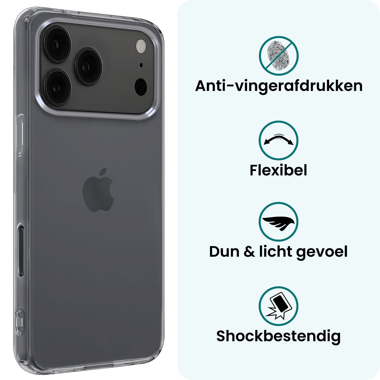Forterra Forterra iPhone 17 Pro Max Hoesje Siliconen Met Screenprotector Met Dichte Notch - Transparant