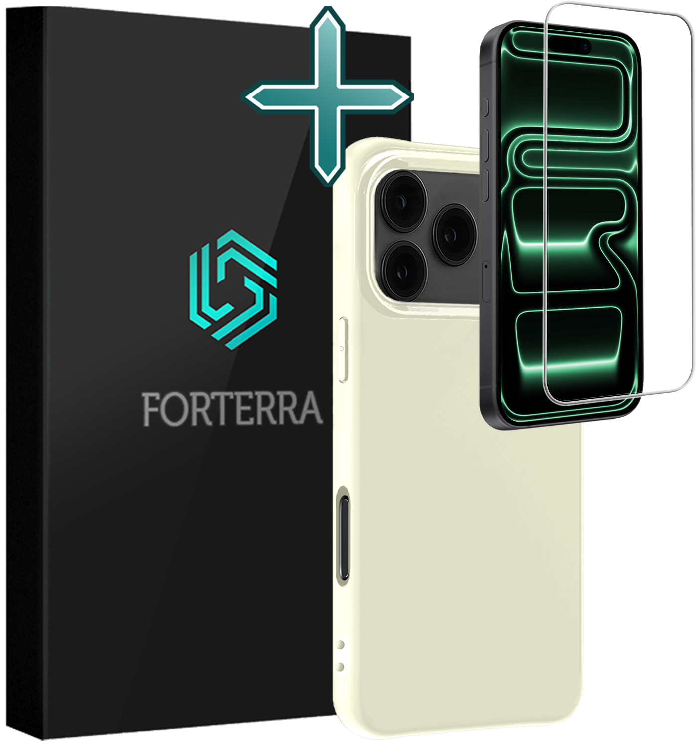 Forterra Forterra iPhone 17 Pro Max Hoesje Siliconen Met Screenprotector Met Dichte Notch - Wit