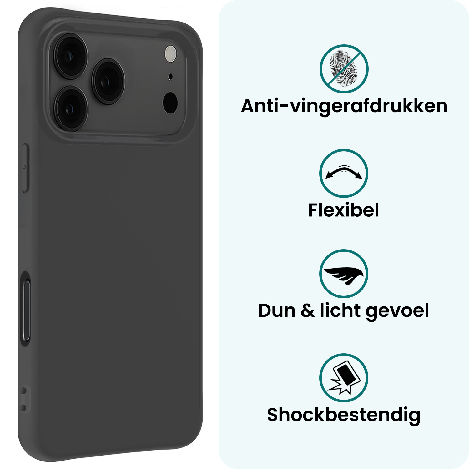 Forterra Forterra iPhone 17 Pro Max Hoesje Siliconen Met Screenprotector Met Dichte Notch - Zwart