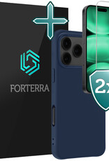 Forterra Forterra iPhone 17 Pro Max Hoesje Siliconen Met 2x Screenprotector Met Dichte Notch - Donkerblauw