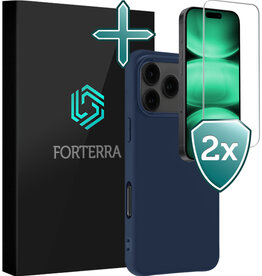 Forterra Forterra iPhone 17 Pro Max Hoesje Siliconen Met 2x Screenprotector Met Dichte Notch - Donkerblauw