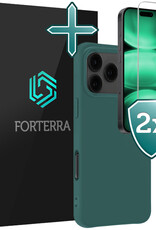 Forterra Forterra iPhone 17 Pro Max Hoesje Siliconen Met 2x Screenprotector Met Dichte Notch - Donkergroen