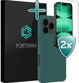 Forterra Forterra iPhone 17 Pro Max Hoesje Siliconen Met 2x Screenprotector Met Dichte Notch - Donkergroen