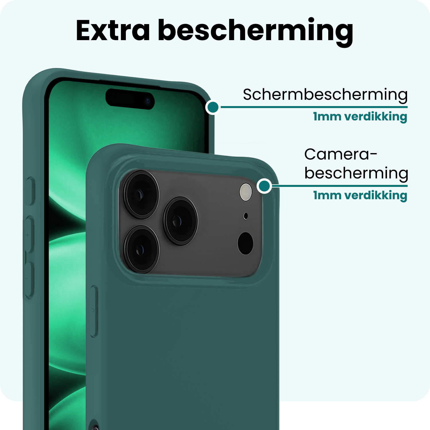 Forterra Forterra iPhone 17 Pro Max Hoesje Siliconen Met 2x Screenprotector Met Dichte Notch - Donkergroen