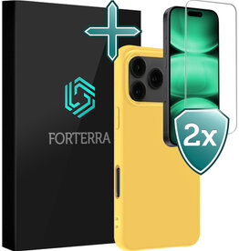 Forterra Forterra iPhone 17 Pro Max Hoesje Siliconen Met 2x Screenprotector Met Dichte Notch - Geel