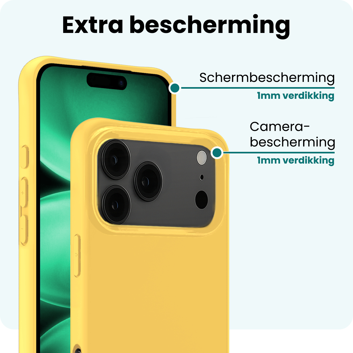 Forterra Forterra iPhone 17 Pro Max Hoesje Siliconen Met 2x Screenprotector Met Dichte Notch - Geel