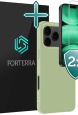 Forterra Forterra iPhone 17 Pro Max Hoesje Siliconen Met 2x Screenprotector Met Dichte Notch - Groen