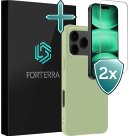 Forterra Forterra iPhone 17 Pro Max Hoesje Siliconen Met 2x Screenprotector Met Dichte Notch - Groen